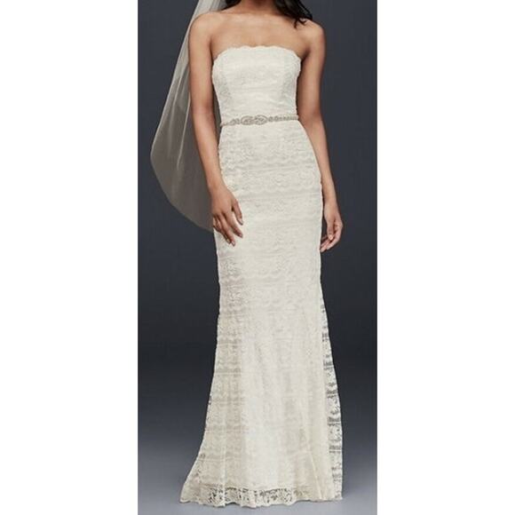 Galina Womens Strapless Beaded Lace Trumpet Wedding Dress 2 Ivory Bridal No Belt - Picture 1 of 14